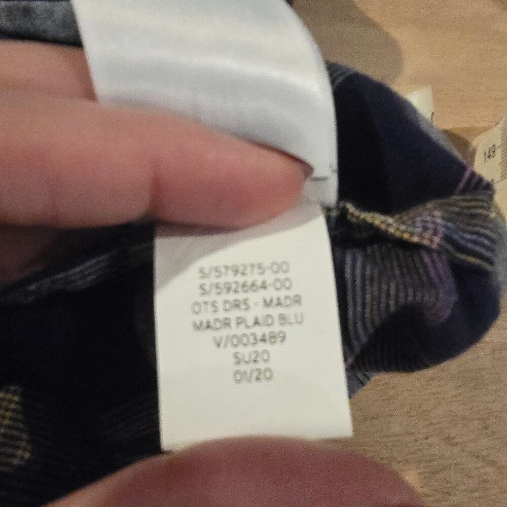 GAP Madras Blue Plaid sz S Dress pockets on off shoulder - Picture 8 of 8